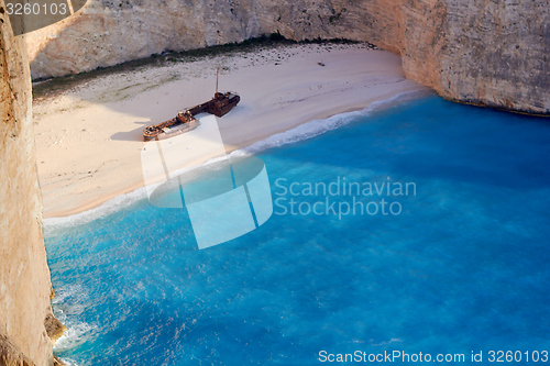 Image of Broken ship at Shipwrech bay . Navagio beach, Zakinthos, Greece