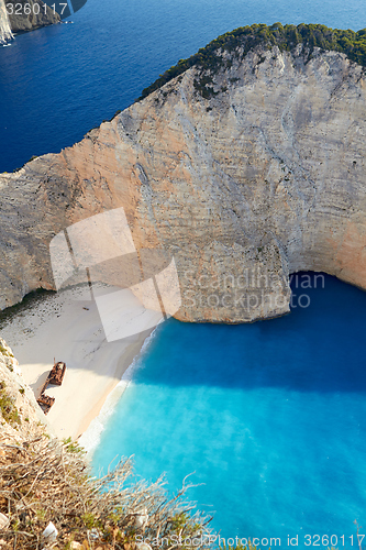 Image of Broken ship at Shipwrech bay . Navagio beach, Zakinthos, Greece