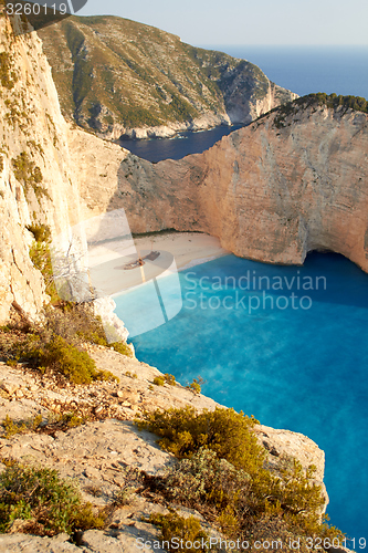 Image of Broken ship at Shipwrech bay . Navagio beach, Zakinthos, Greece