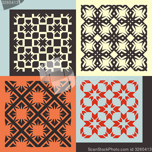 Image of Set of four seamless patterns. Vintage geometric ornaments. 