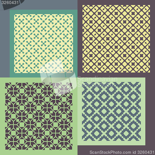 Image of Set of four seamless patterns. Vintage geometric ornaments. 