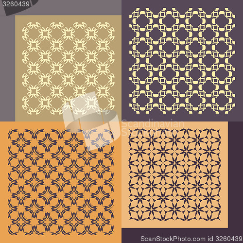 Image of Set of four seamless patterns. Vintage geometric ornaments. 