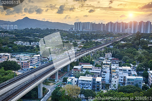 Image of Long Ping, hong kong urban downtown at sunset moment