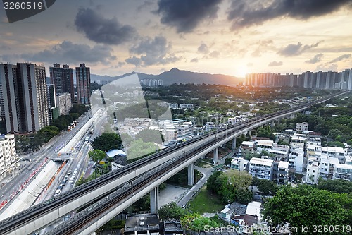 Image of Long Ping, hong kong urban downtown at sunset moment