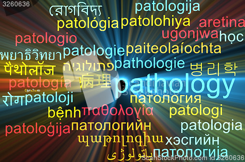 Image of Pathology multilanguage wordcloud background concept glowing