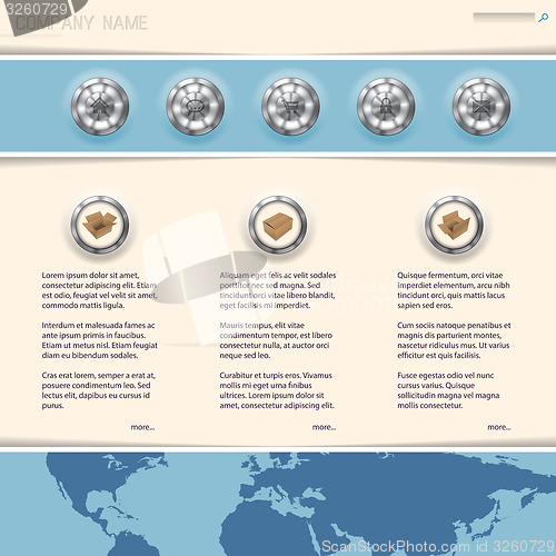 Image of Simplistic website template with 3d metallic buttons 