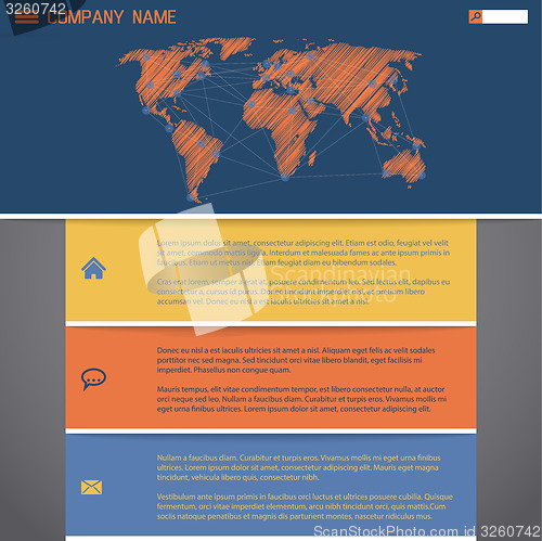 Image of Website template design with scribbled wolrd map