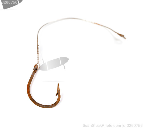 Image of Old rusty fishhook isolated on white background