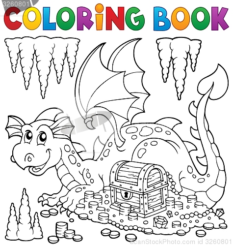 Image of Coloring book with dragon and treasure