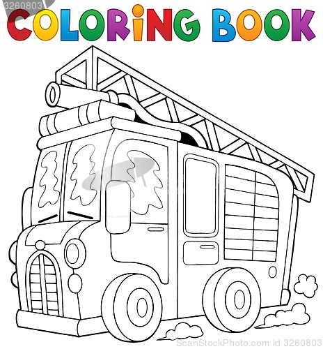 Image of Coloring book fire truck theme 1