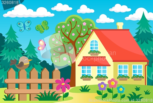 Image of Garden and house theme background 1