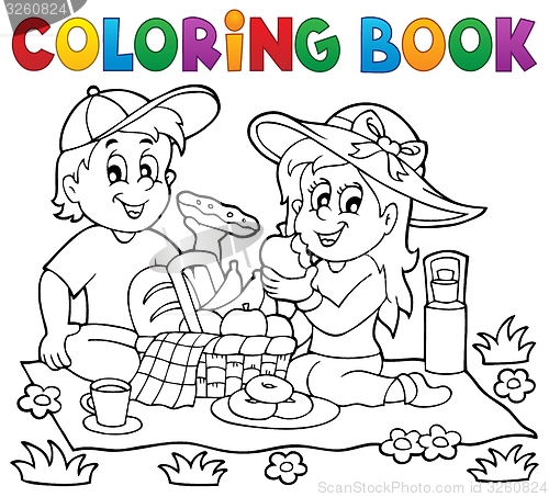 Image of Coloring book picnic theme 1