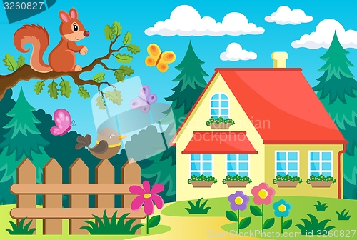 Image of Garden and house theme background 2