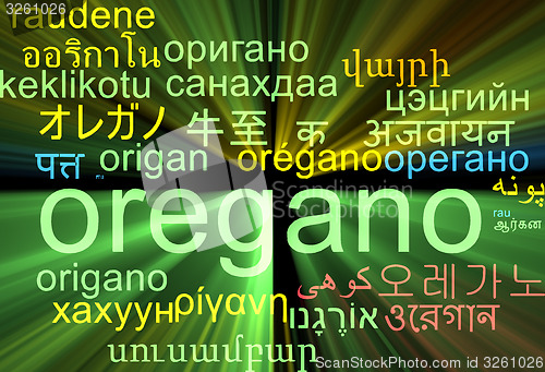 Image of Oregano multilanguage wordcloud background concept glowing
