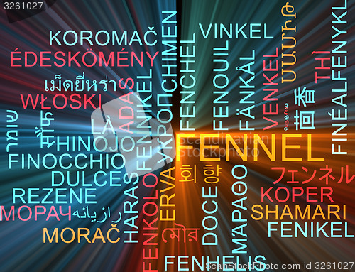 Image of Fennel multilanguage wordcloud background concept glowing