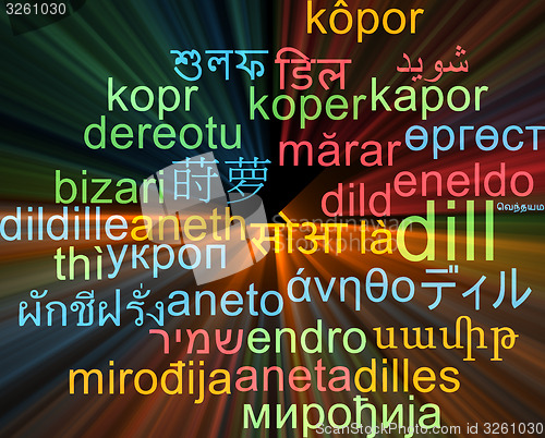Image of Dill multilanguage wordcloud background concept glowing