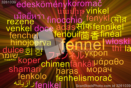 Image of Fennel multilanguage wordcloud background concept glowing