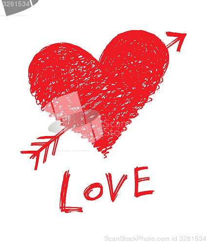 Image of Vector heart pierced by an arrow with word "Love"