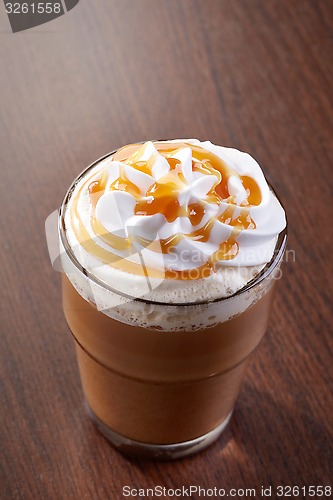 Image of glass of caramel latte coffee