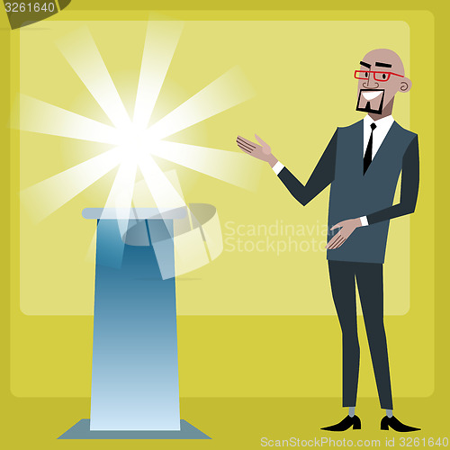 Image of African businessman is presenting a new product