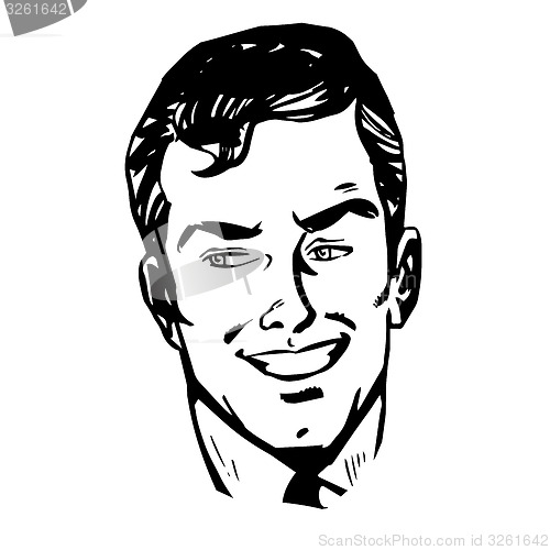 Image of Smiling man face retro line art 