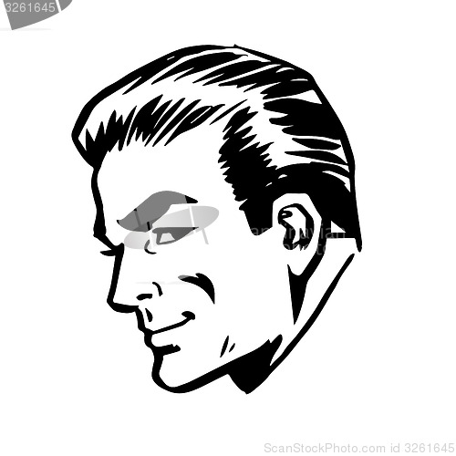 Image of Smiling man head profile face retro line art 