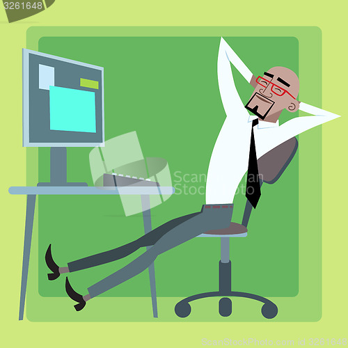 Image of African businessman resting at the computer office