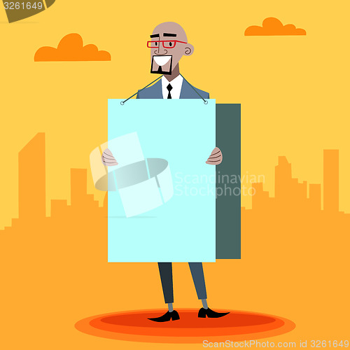 Image of African businessman with an advertising poster 