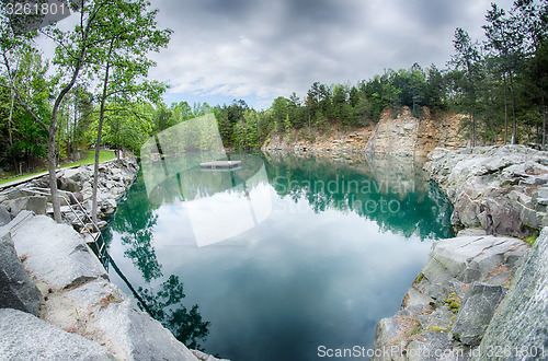 Image of cloudy skies and reflections at a quarry