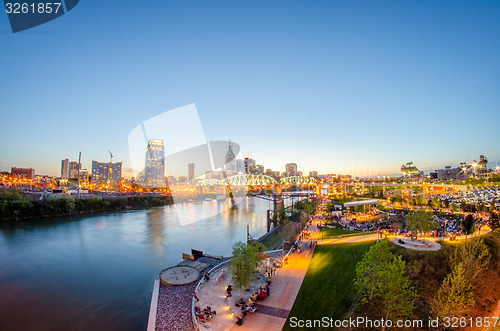 Image of Nashville Tennessee downtown skyline at Shelby Street Bridge