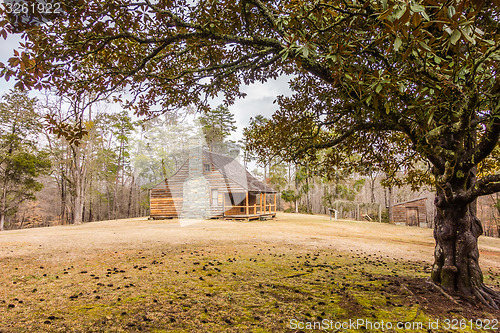 Image of restored historic wood house in the uwharrie mountains forest