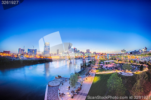 Image of Nashville Tennessee downtown skyline at Shelby Street Bridge