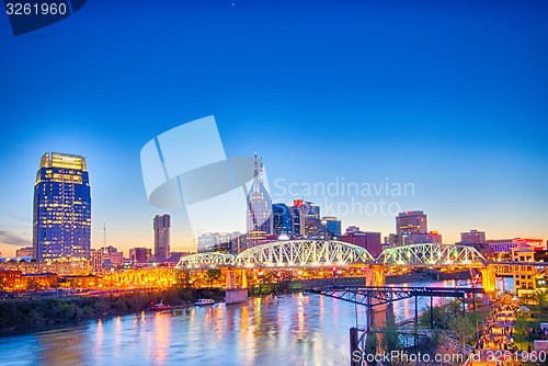 Image of Nashville Tennessee downtown skyline at Shelby Street Bridge