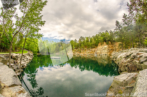 Image of cloudy skies and reflections at a quarry