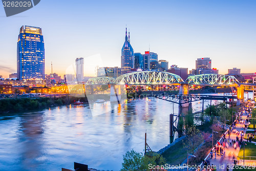 Image of Nashville Tennessee downtown skyline at Shelby Street Bridge