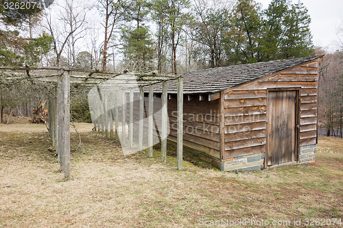 Image of restored historic wood house in the uwharrie mountains forest