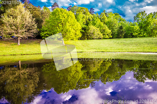 Image of beautiful landscape and reflections in water