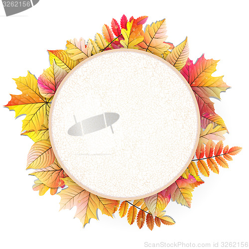 Image of Vintage card on autumn leaves. EPS 10