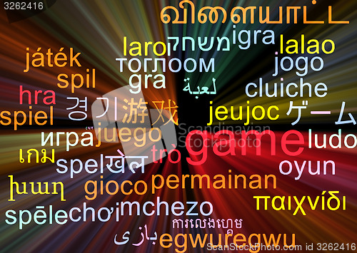 Image of Game multilanguage wordcloud background concept glowing