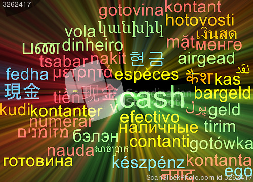 Image of Cash multilanguage wordcloud background concept glowing