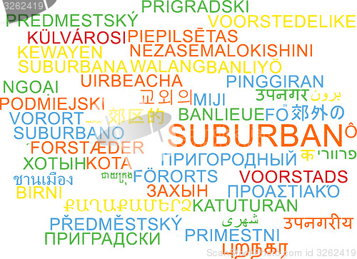 Image of Suburban multilanguage wordcloud background concept
