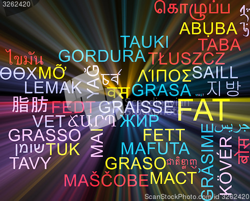 Image of Fat multilanguage wordcloud background concept glowing