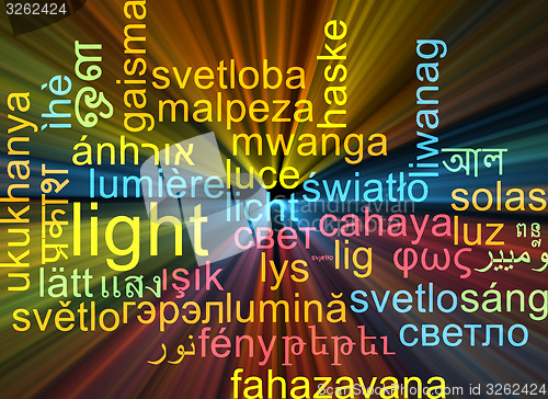 Image of Light multilanguage wordcloud background concept glowing