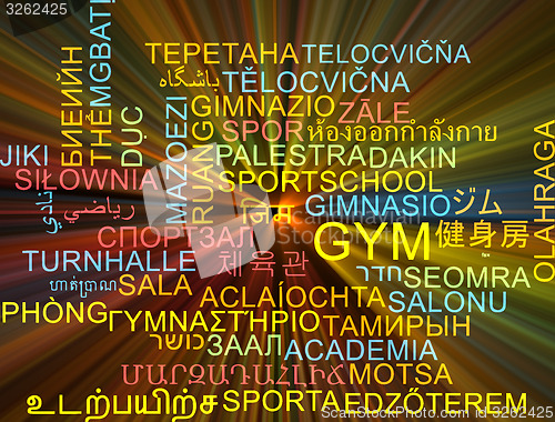 Image of Gym multilanguage wordcloud background concept glowing