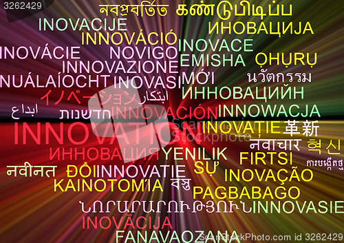 Image of Innovation multilanguage wordcloud background concept glowing