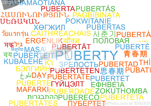 Image of Puberty multilanguage wordcloud background concept