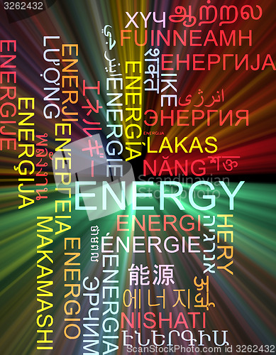 Image of Energy multilanguage wordcloud background concept glowing