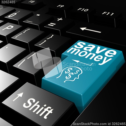 Image of Save money word on the blue enter keyboard