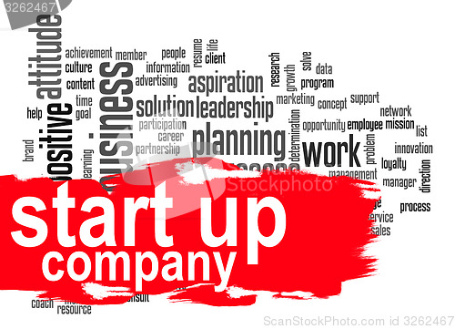 Image of Start up company word cloud with red banner