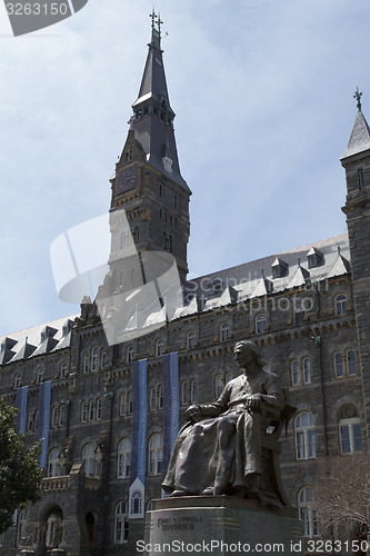 Image of Sitting in front of Georgetown University